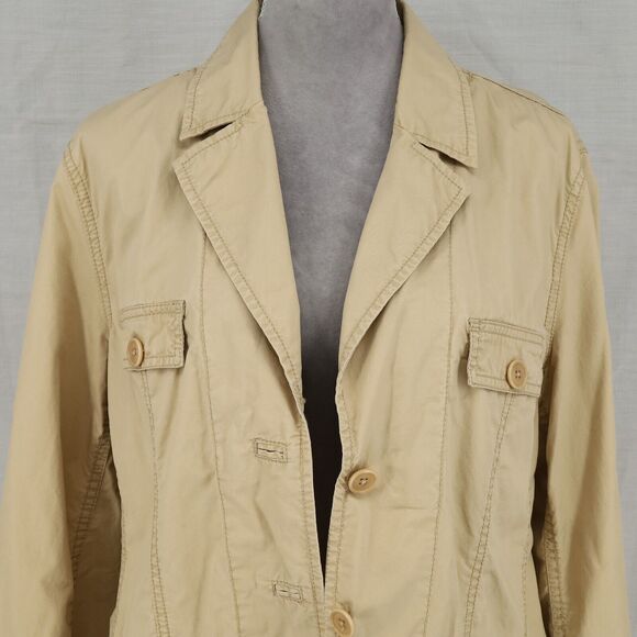 Talbots Jacket Plus Size 14W Beige Safari Cotton Lightweight Pockets Cargo Barn - Picture 15 of 16